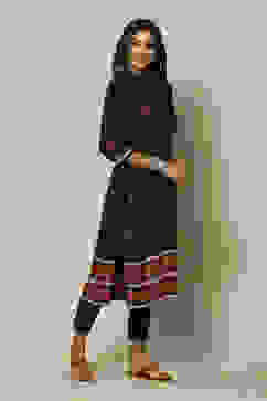 Black LIVA Straight Printed Kurta image number 3