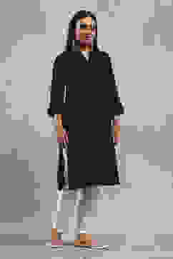 Black Solid Straight Kurta image number 4