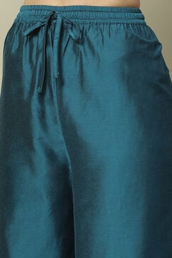 Teal Blue LIVA Straight Printed Suit Set image number 2