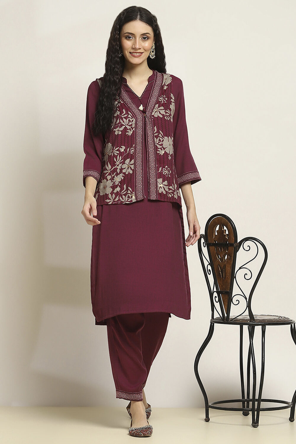 Black Viscose Blend Printed Straight Kurta Pants Set image number 0