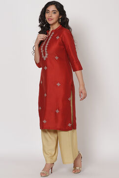 Rust Polyster Kurta image number 2