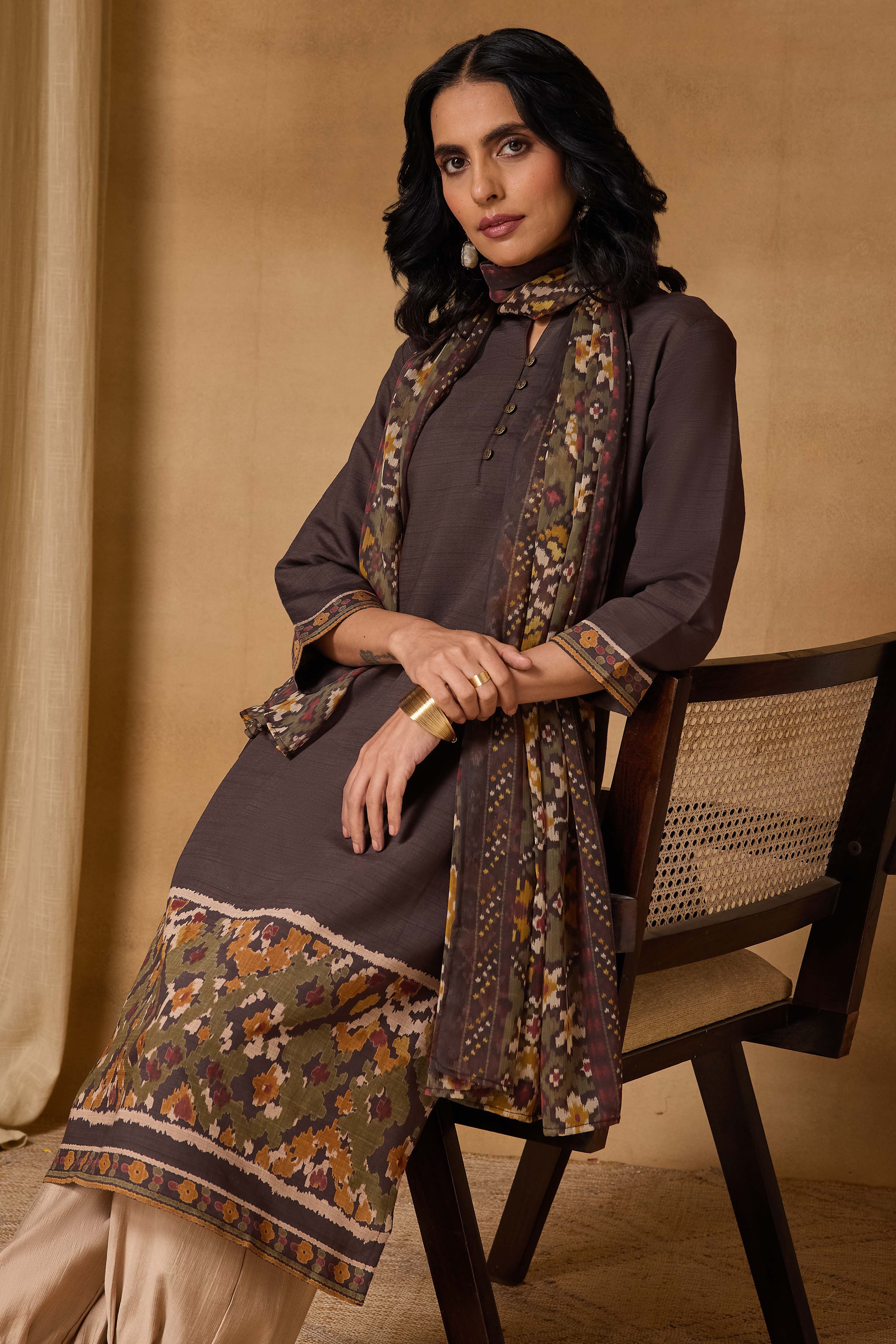 Mustard Viscose Blend Straight Printed Kurta image number 7