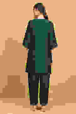 Deep Green Embroidered A-Line Suit Set image number 4