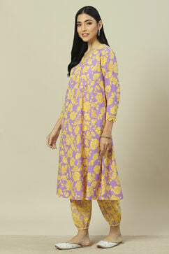 Lavender Cotton Blend Woven Straight Kurta Suit Set image number 3