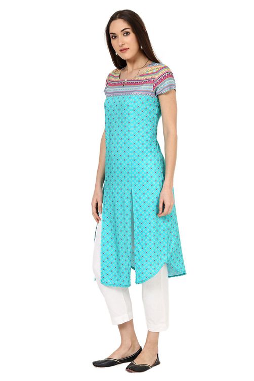 Blue Straight Viscose Rayon Kurta image number 2