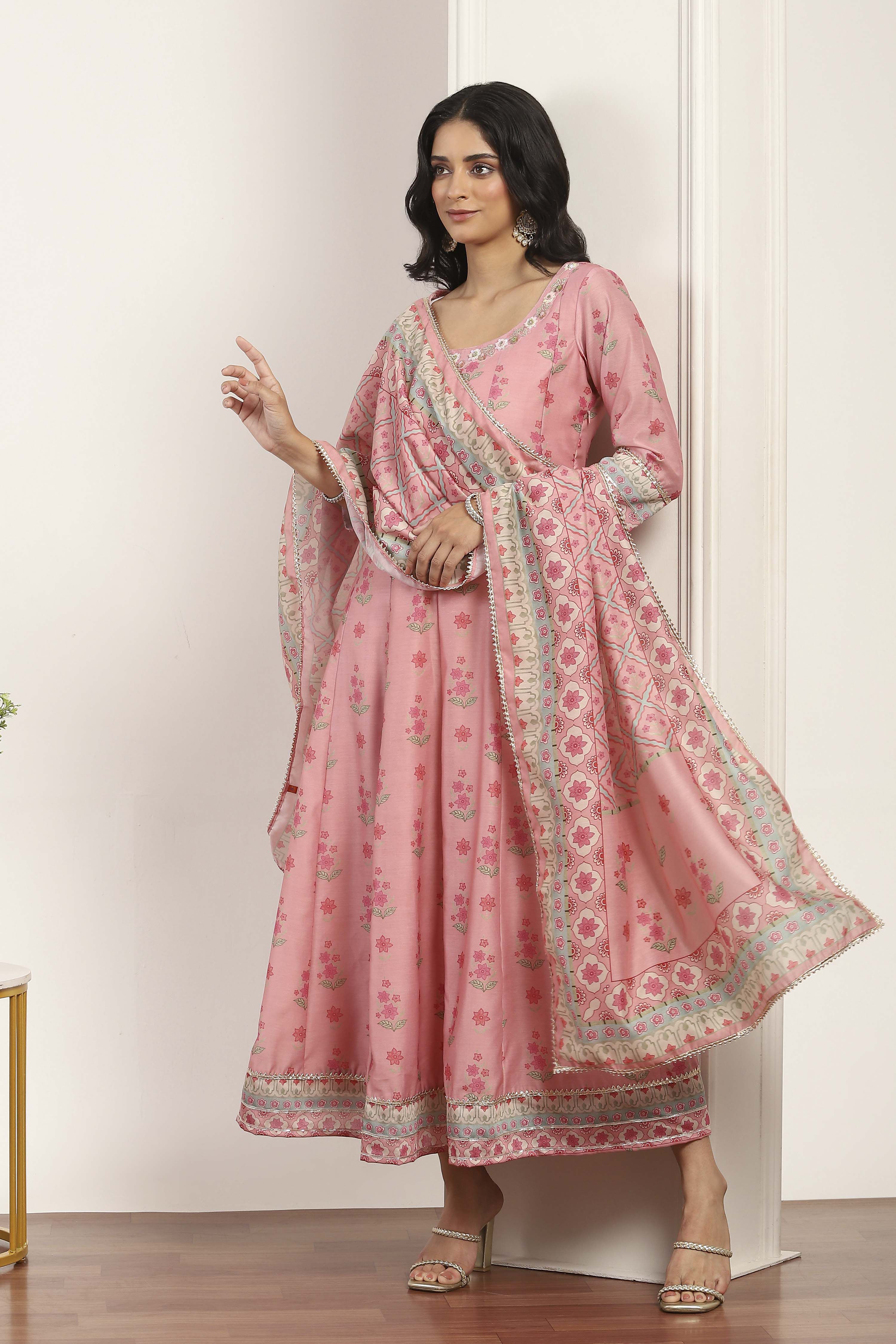Pink Viscose Polyester A-line & Kalidar Kurtas image number 0