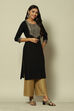 Black LIVA Straight Printed Kurta image number 3