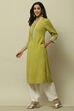 Lime Green Solid Straight Kurta image number 2