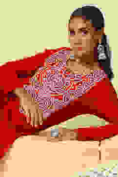 Red Acrylic Straight Kurta image number 6