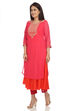 Pink Flared Polyester Kurta image number 3