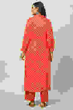 Red Striped Straight Kurta Set image number 4