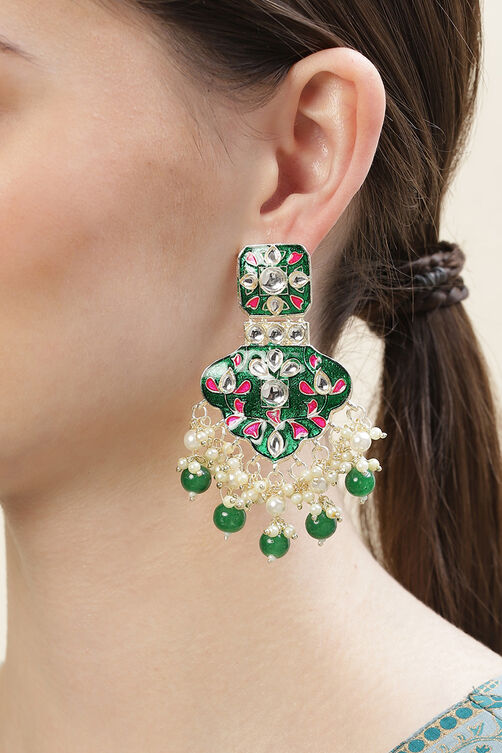 Green Alloy Earrings image number 1