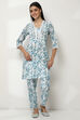 White and Blue Cotton Straight Co-ord Set image number 6