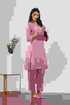 Pink Viscose Rayon Kurta Pants Set image number 5