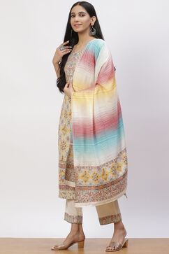 Cream Acrylic Straight Suit Set image number 2