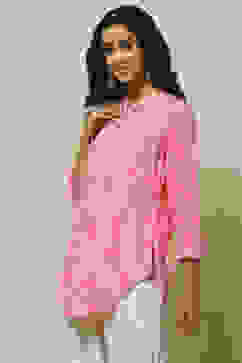 Pink Floral Printed Straight Indie Top image number 2