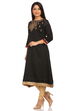 Black Cotton A-Line Kurta image number 2