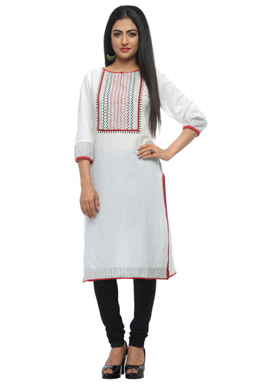 White Cotton Straight Kurta image number 0