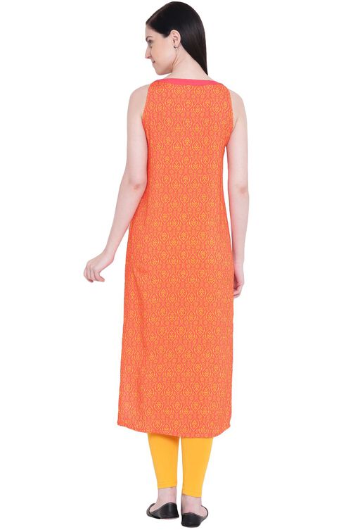 Coral Viscose Straight Kurta image number 4
