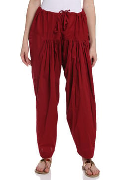 Maroon Cotton Fusion Pants image number 0