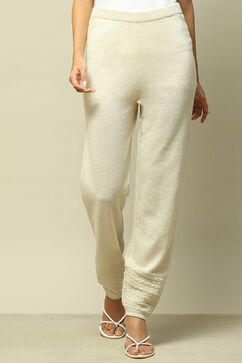 Off White Acrylic Regular Solid Legging image number 4