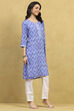 Blue Printed Straight Kurta image number 4