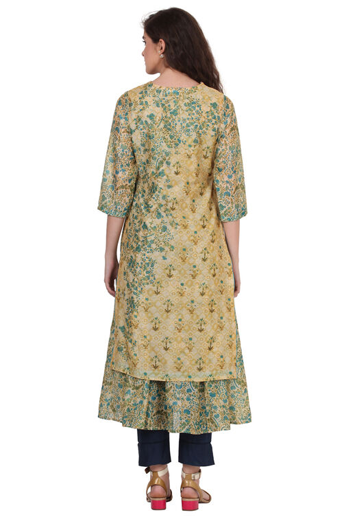 Beige Flared Polyester Kurta image number 5