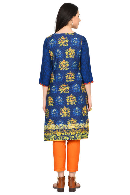 Indigo Straight Polyester Kurta image number 3