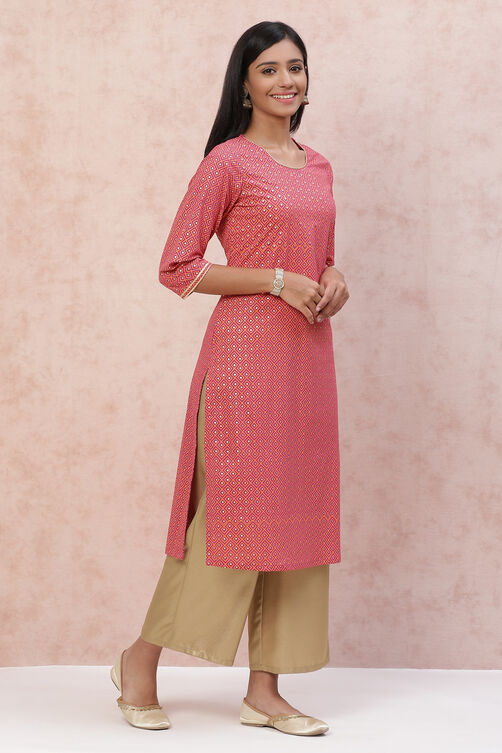 Magenta Cambric Cotton Straight Kurta image number 3