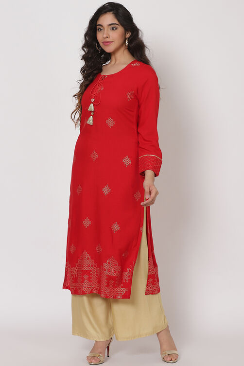 Red Viscose Rayon Kurta image number 2