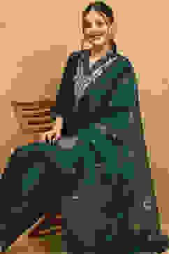 Deep Green Embroidered A-Line Suit Set image number 7