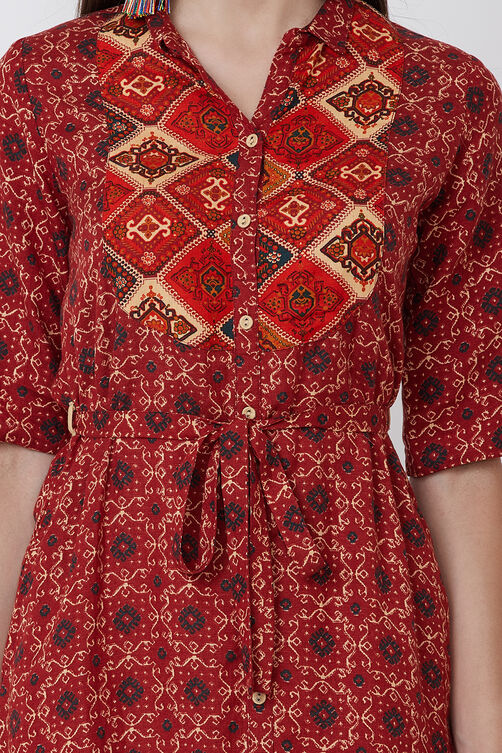 Rust Viscose A Line Kurta image number 1