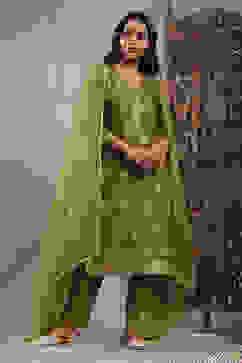 Green Viscose Rayon Printed Straight Suit Set image number 0