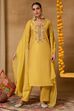 Yellow Viscose Blend Straight Solid Suit Set image number 7