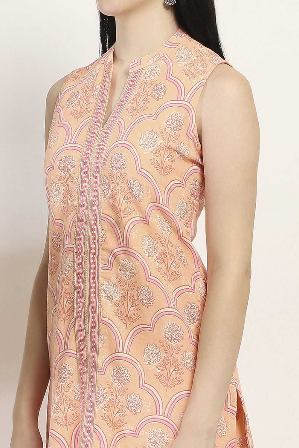 Peach-Colored Cotton Blend Straight Kurta Set image number 1