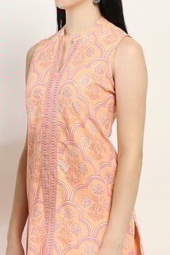 Peach-Colored Cotton Blend Straight Kurta Set image number 1