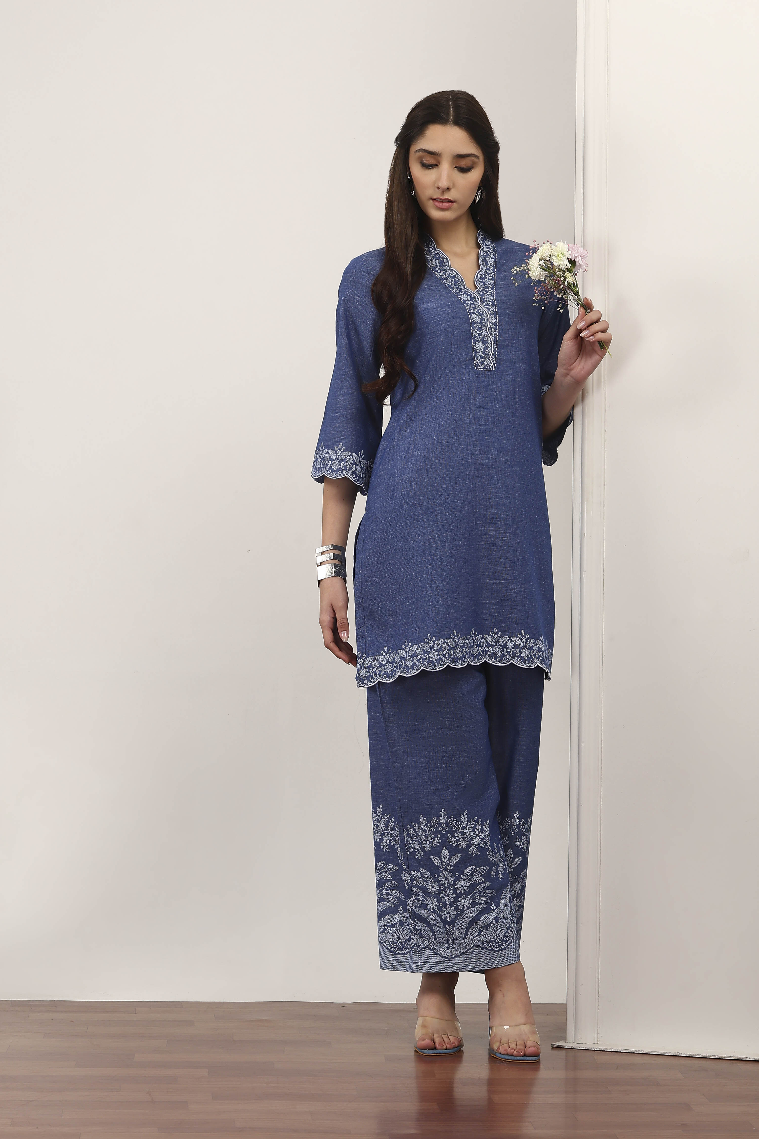 Blue Cotton Kurta Pants Set image number 0