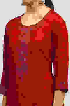 Red Rayon Slub Printed Straight Kurta image number 1