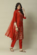 Rust LIVA Straight Printed Kurta Palazzo Suit Set image number 6