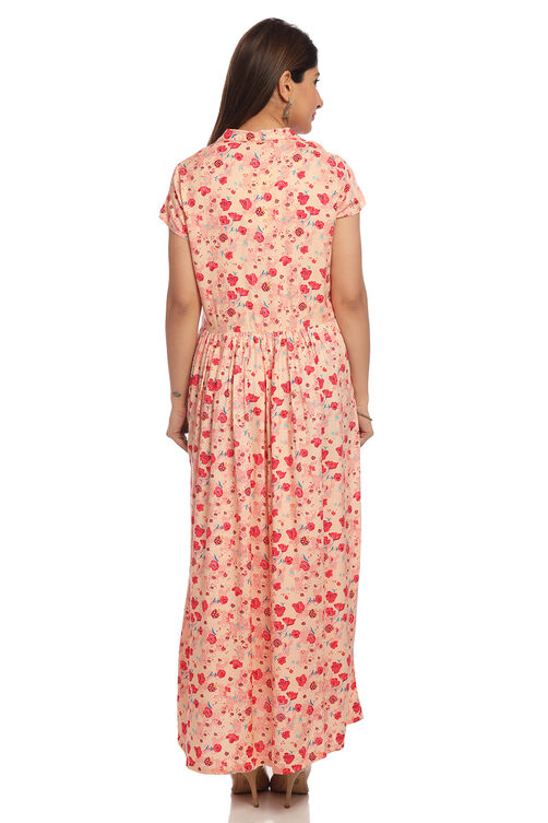Peach Flared Viscose Dress image number 4