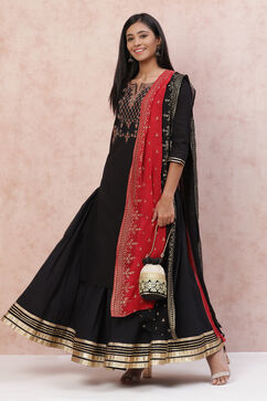Black Cotton Straight Suit Set image number 0
