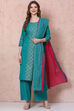 Green Cotton Flex Straight Suit Set image number 0