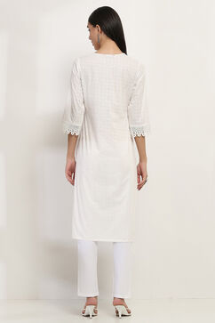 White Cotton Straight Kurta image number 3