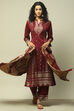 Maroon Poly Viscose Straight Yarndyed Kurta Palazzo Suit Set image number 7