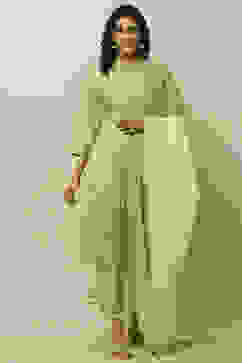 Green Poly Chiffon Printed Kurta & Pants Suit Set image number 0