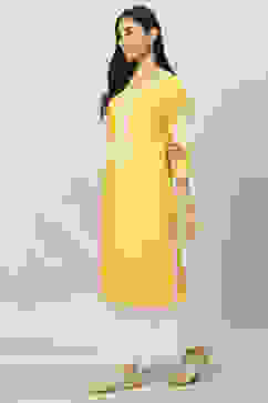 Yellow Embroidered Detail Straight Kurta image number 2