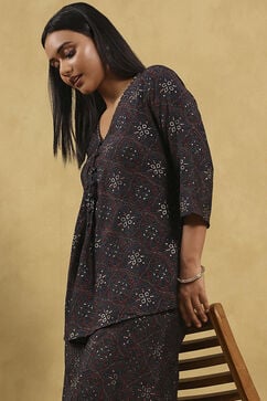 Blue Viscose Blend Printed Front Open Kurta Palazzo Set image number 7