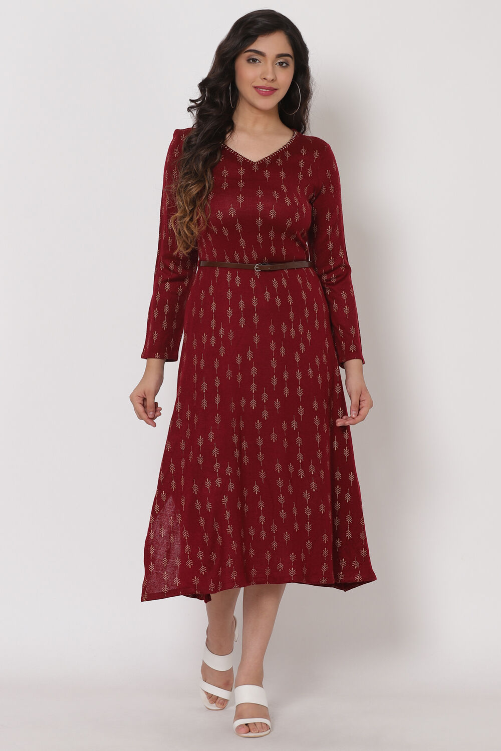 Maroon Acrylic Dress image number 2