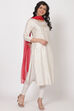 Off White Viscose Straight Suit Set image number 0
