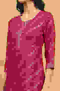 Pink Printed Straight Kurta image number 1